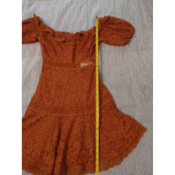 Franco Lace Puff Sleeve off the shoulder mini dress Sm Boho Feminine Cottage Cor - Picture 9 of 12